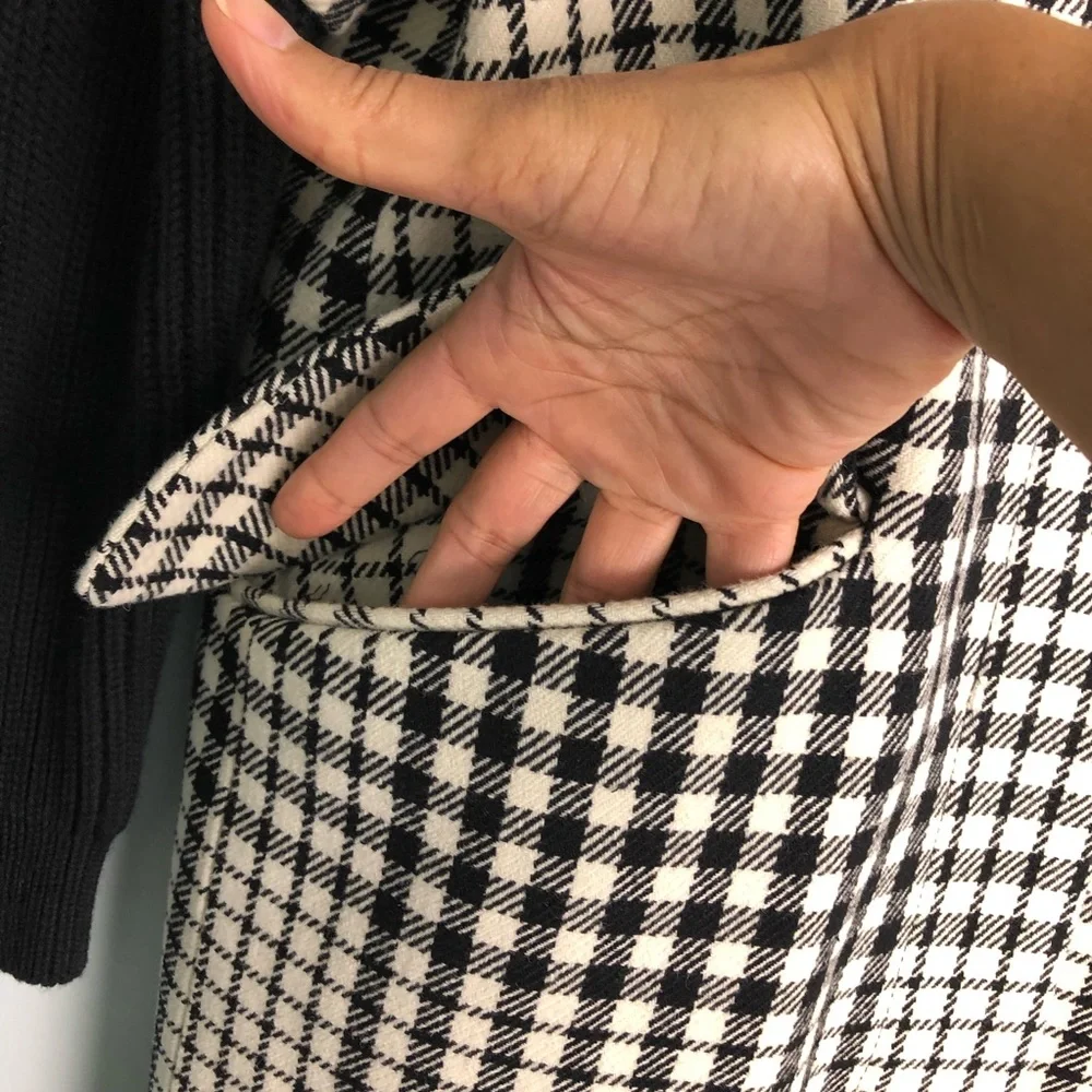 Maison‎ Margiela MM6 Black & Cream Houndstooth Layered Wool Blend Coat Sz. L